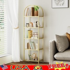 5-Tier Steel Frame Glass Bookshelf Space Saving Storage Display Rack Home Office