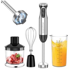 Turbo-Enhanced 20-Speed Hand Blender - Stainless Steel, Easy Clean 4-in-1 Design