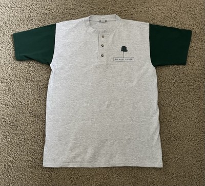 Y2K 00s HBO Six Feet Under TV Series Three Button Shirt M Green Gray