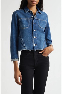 New, L'agence Janelle Slim Fit Raw Hem Denim Trucker Jacket sz L #SJ2554