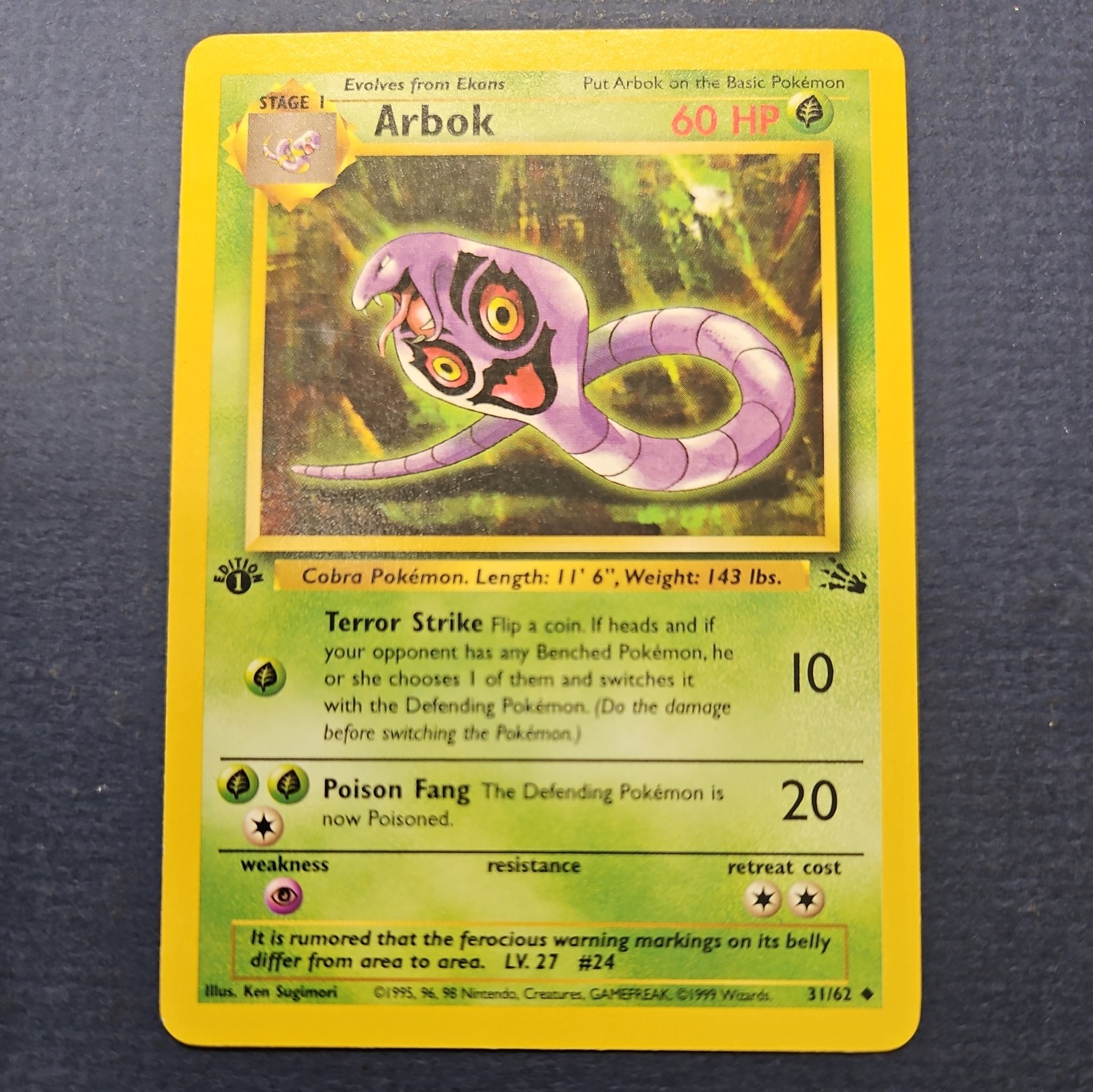 1999 Arbok 31/62 1st Edition Fossil Pokemon Card TCG Vintage WOTC LP