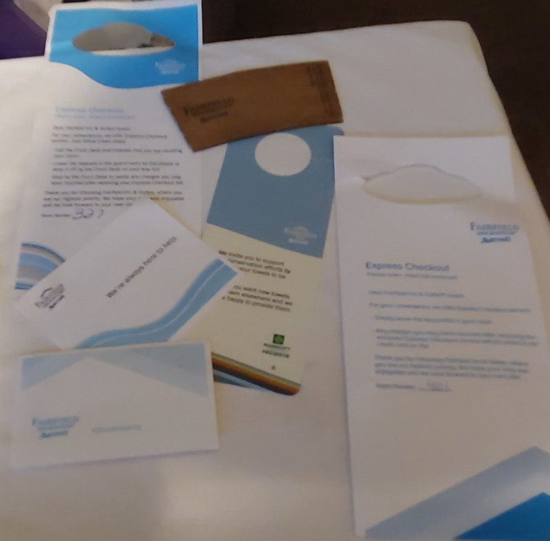 FAIRFIELD INN & SUITES BY MARRIOTT CHECK-IN ENVELOPE CARDS DOOR HANGER  COFFEE H
