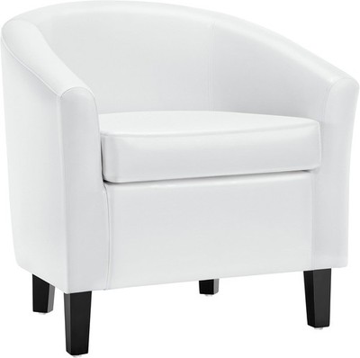 Yaheetech White Leather Chair, Faux Leather Accent Chair, Modern Barrel Chair Co