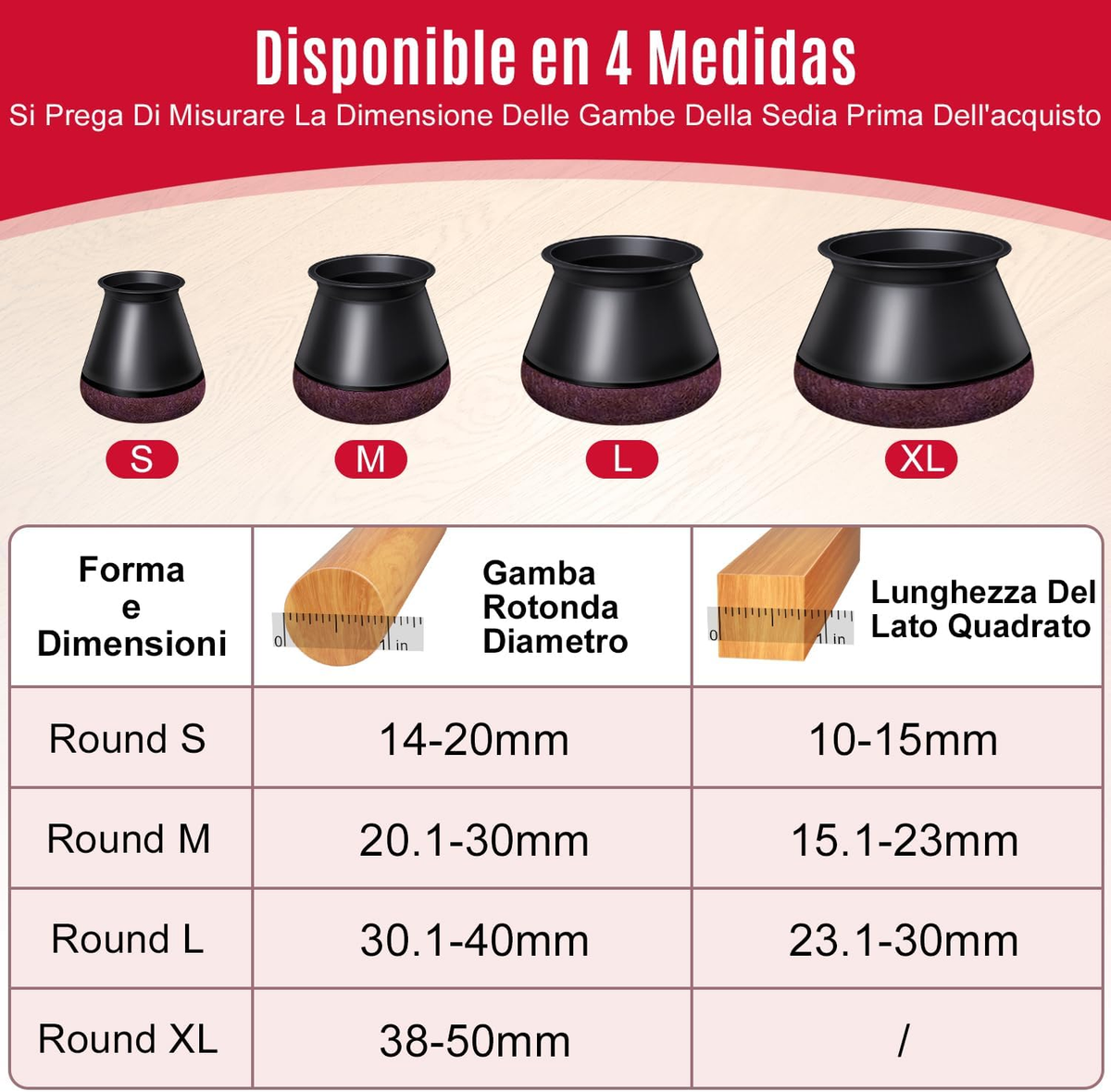 24 Pezzi Gommini per Sedie Rotondi Silicone, Feltrini per Gambe Di