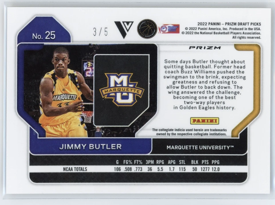 Panini Prizm Draft 2022 Jimmy Butler oro negro/5 #25 marquette Foto 2 de 2