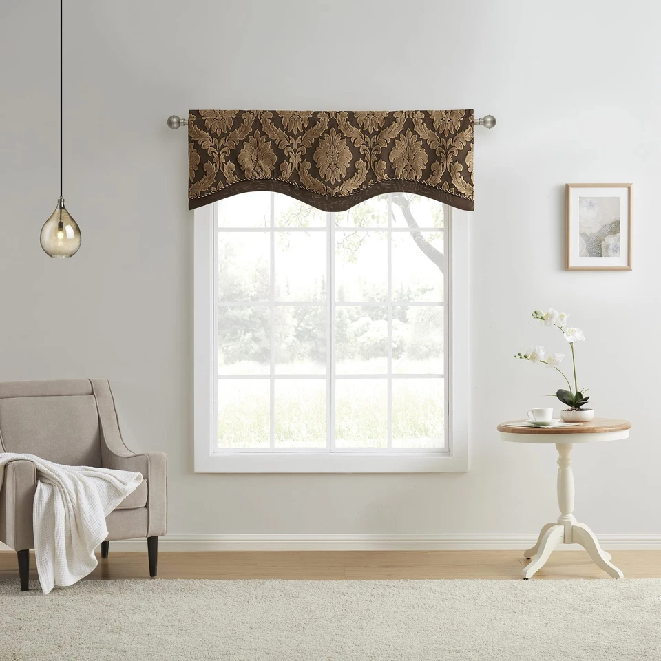 Cenefa festoneada en capas Darby de moda para el hogar renacentista con cordón, cafetería,... Foto 2 de 4