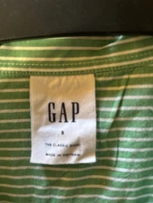 Gap Classic Shirt Women’s Small Button Up Green Stripe Cotton Long Sleeve