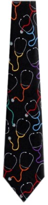 Men's Black Red Green Blue Doctor Necktie Stethoscope Doctor Tie