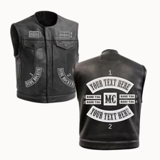 Custom Cowhide Leather Biker Vest Men's Motorcycle Riding Waistcoat HD Style