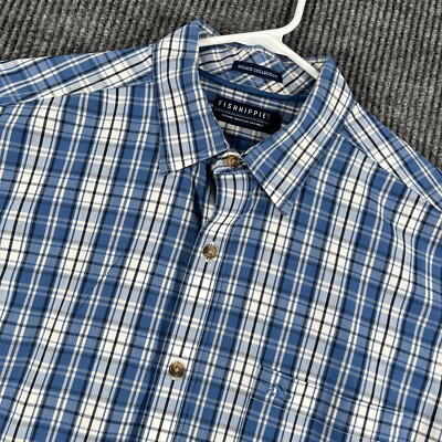 Fish Hippie Shirt Mens Medium Blue Plaid Long Sleeve Button Up Solace Casual
