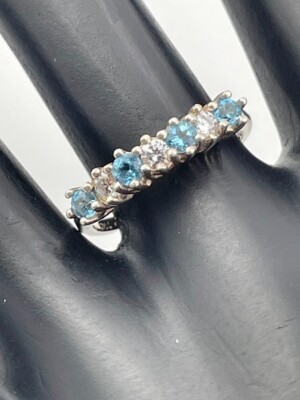 JED 925 STERLINGSILBER BLAUTOPAS WEISS CZ 4,5 MM BANDRING GRÖSSE 8 DEZ 2196