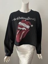 The Rolling Stones Black Santa Hat Holiday Print Cropped Sweatshirt Women s XXL