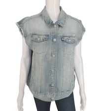 LOGO By Lori Goldstein Extended Shoulder Denim Jacket Large Sz 16 Vintage Wash