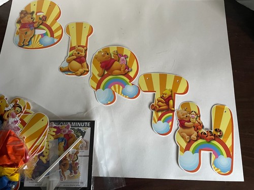 Winnie The Pooh Theme Birthday Party Banner Balloons Cake Toppers Set - Picture 6 of 9