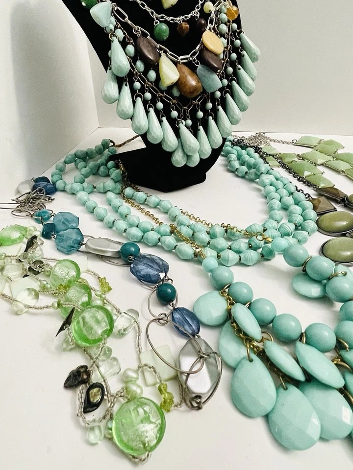 Lot 8 Blue Fashion Necklaces Jewelry Sodalite Glass Beads Water Sea Mint Green - Image 2 of 4