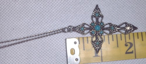 Collana Vintage Monet Finta Croce Turchese 18 Pollici - Foto 3 di 5