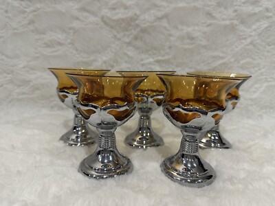 Farber Bros Krome Kraft Art Deco Amber Cambridge Glass Liquor Fruit Dessert 5