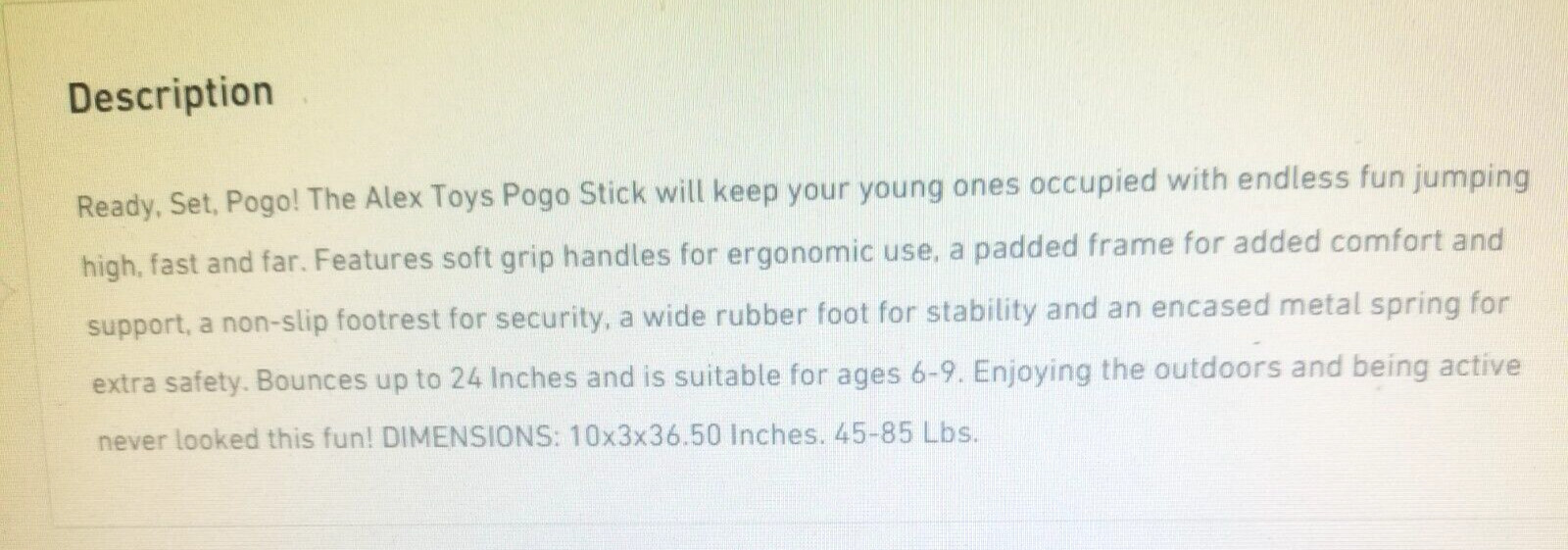 ALEX TOYS ACTIVE PLAY SUPER GO POGO STICK, KIDS 7 YRS AND OLDER, 45-85 LBS NEW