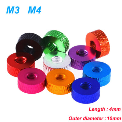 Knurled Thumb Nuts M3 M4 Colourful Aluminum Alloy Flat Nut OD 10mm for PC Case