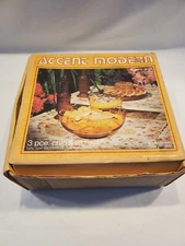 Anchor Hocking Accent Modern Honey Gold Chip and Dip Bowl, with Original Box