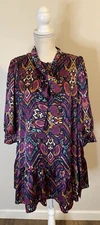 Anthropologie Fate Abstract Multicolored Tie Neck Ruffle Shift Dress Sz S 