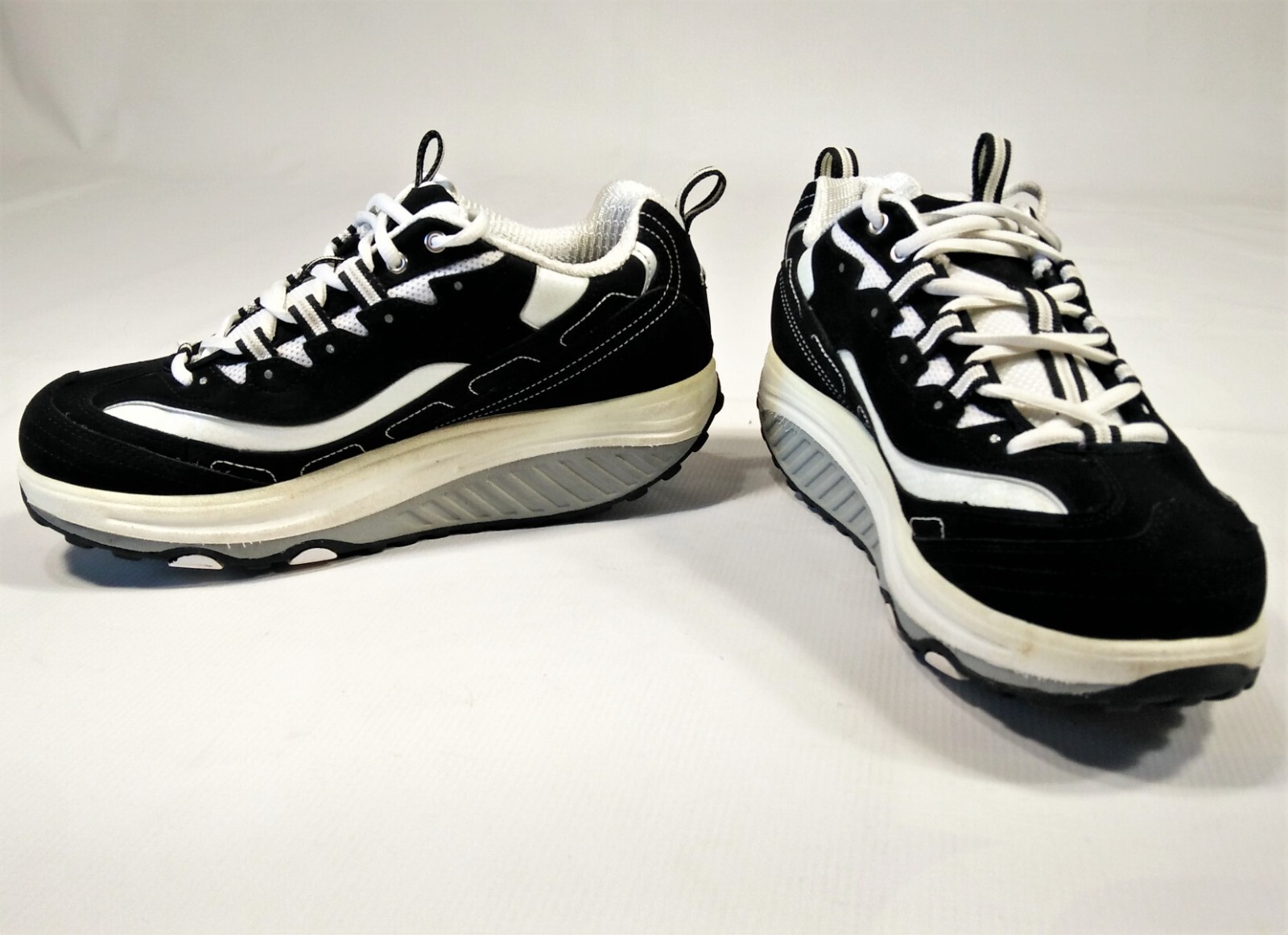 SAOLA Scarpe Skechers Shape Ups donna 9 suola dondolo fitness passeggio atletica nero bianco