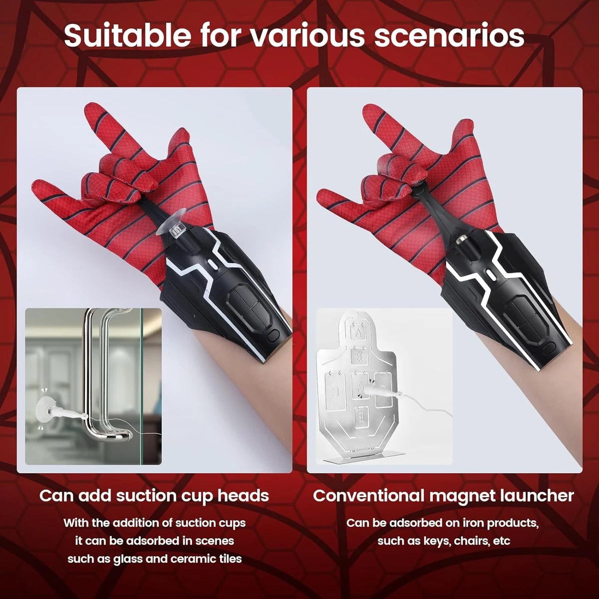 DAIREN Set di 2 Spider Glove Launcher,Spider Launcher,Spider Glove,Spara Ragnatele Giochi per Bambini,Giocattoli educativi in Bambini Cosplay(Rossa