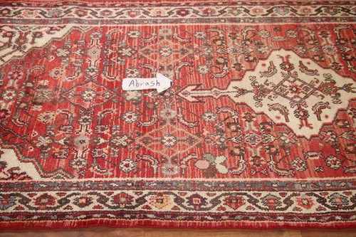 Vintage Red/ Ivory Geometric Hamedan Runner Rug 3' 5" x 9' 9" Handmade Wool Rug - Picture 7 of 12