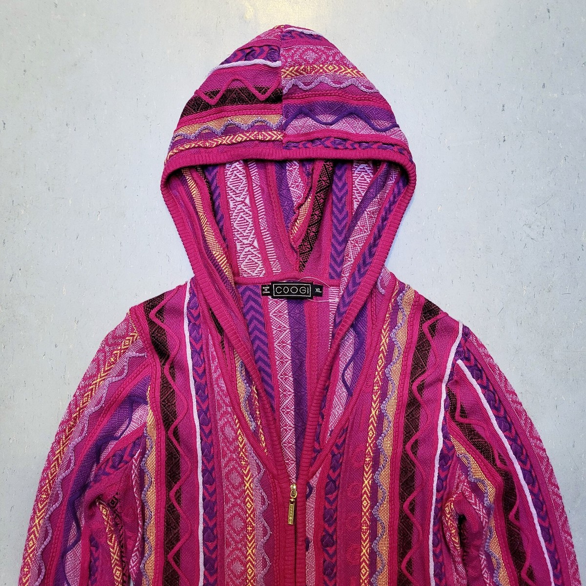Vtg 90s COOGI 100% Wool 3D Sweater Hoodie Womans Pink Sz XL | eBay