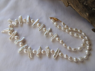 20 3/4'' Hand Crafted Knotted Freshwater Pearl Coin Stck Necklace GF Clasp N1 DNG