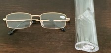 Gold Rectangular  Metal Framed  Spring Hinged  2.00 Reading Glasses  L5