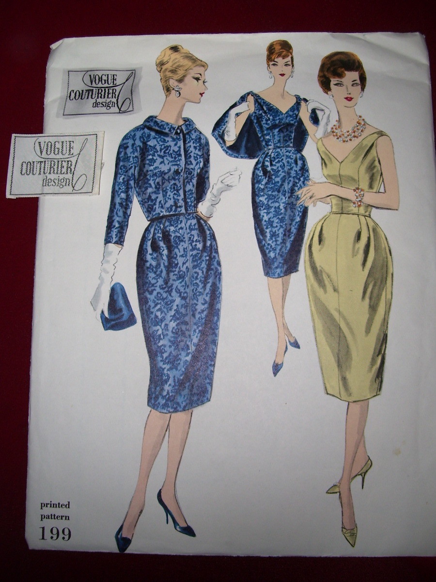 🌺1960 VOGUE COUTURIER DESIGN #199-LADIES MOVIE STAR DRESS PATTERN