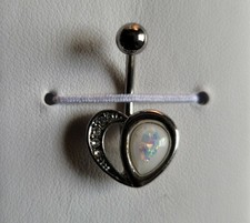 Crystal Paved Heart w/ Opal Glitter Half 316L Surg Steel Belly Button Navel Ring