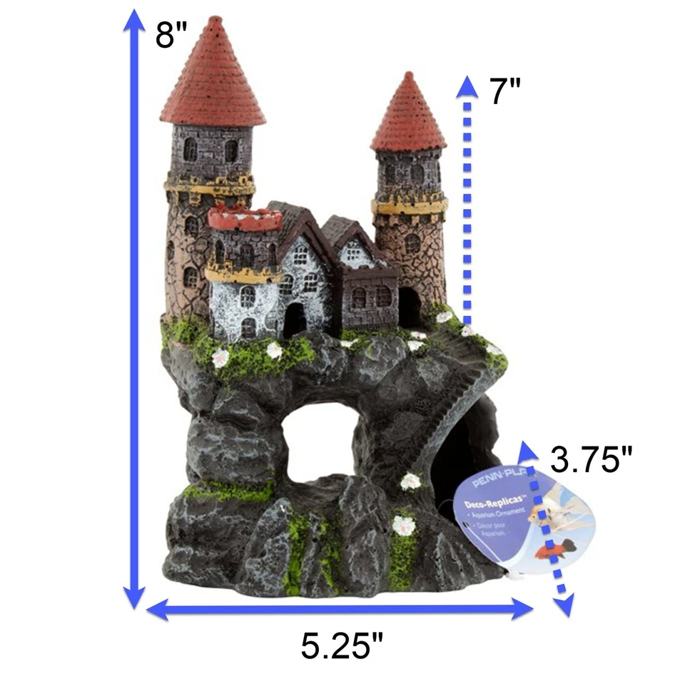 Décoration d'aquarium Château Enchanté Moyen Modèle Résine Bleu Sculpture pou... - Photo 2/2