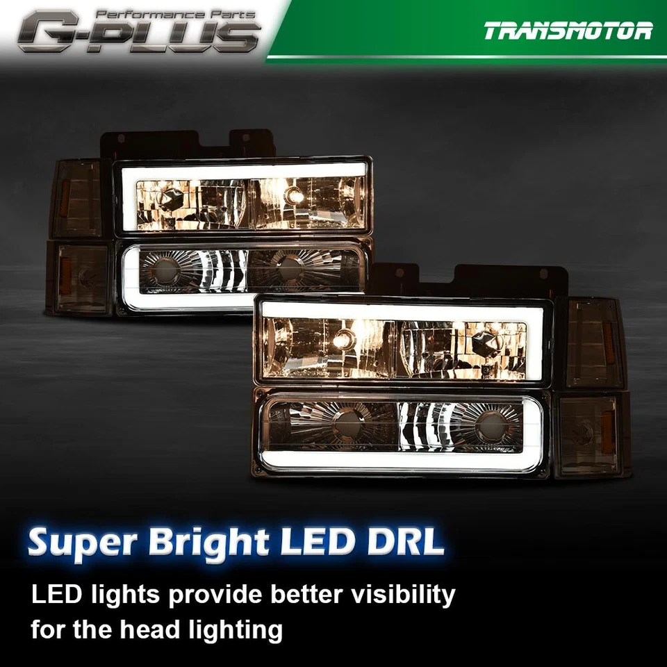 Faros de tubo LED transparentes/ámbar aptos para Chevy C/K GMC Sierra Tahoe 88-93 Foto 4 de 4
