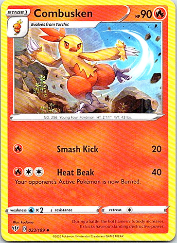 COMBUSKEN 2020 STAGE 1 POKEMON CARD - DARKNESS ABLAZE - #23/189