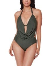Bar III Women's RAINFOREST GREEN Solid Cowlneck One-Piece Swimsuit, US XS 6194 