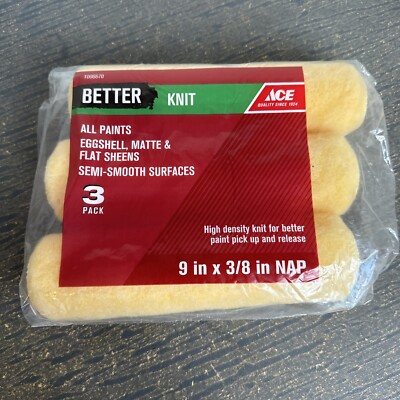 3 x ACE 9'' KNIT PAINT ROLLER COVER, 3/8  NAP FOR SEMI SMOOTH SURFACES, 1006670