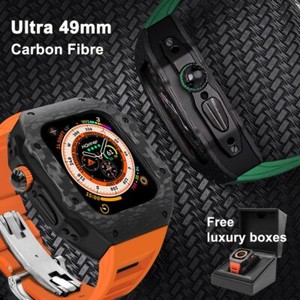 Véritable boîte de kit en fibre de carbone F Apple Watch Ultra 2 3 49mm Bande de fluororubber