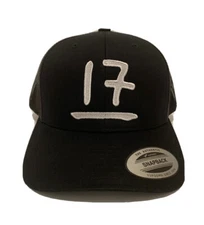 Number 17 Trucker Hat Ball Cap Yupoong Mesh Snapback Black