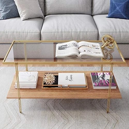 Nathan James Asher Mid Century Rectangle Coffee Table Glass Top