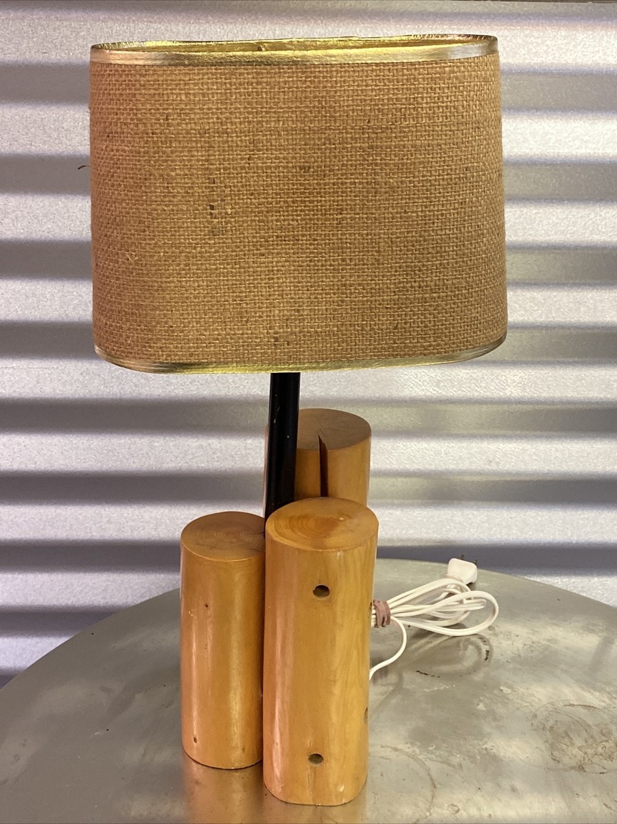 Vintage Mid Century Modern Danish Cabin Log Wood Table Lamp