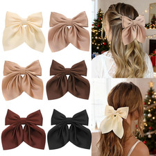 6Pcs Hair Bows for Women, Bow Hair Clips, Silky Satin Hair Bows for Girls, Neutr