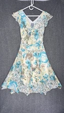 Rabbit Rabbit Rabbit Dress Size 8 Blue Floral Slip Sundress Sheer Lined Fairy