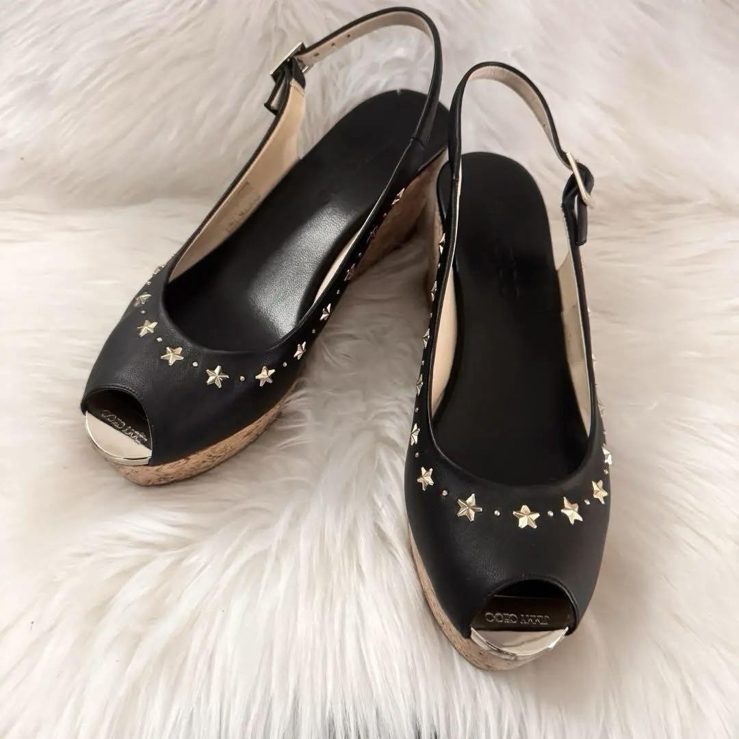 APL Jimmy Choo Mules sandali tacco stelle borchie pelle nero EU38 US8 69302c