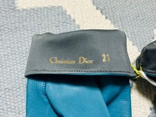 Vintage Christian Dior Sheepskin Leather Gloves Women's Blue Gold Logo Auth New