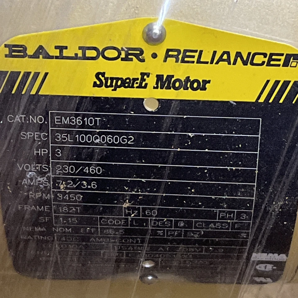Baldor EM3610T Motor 182T 3hp 3450rpm 230/460v-AC 3ph | NEW | USA Seller - Image 4 of 4
