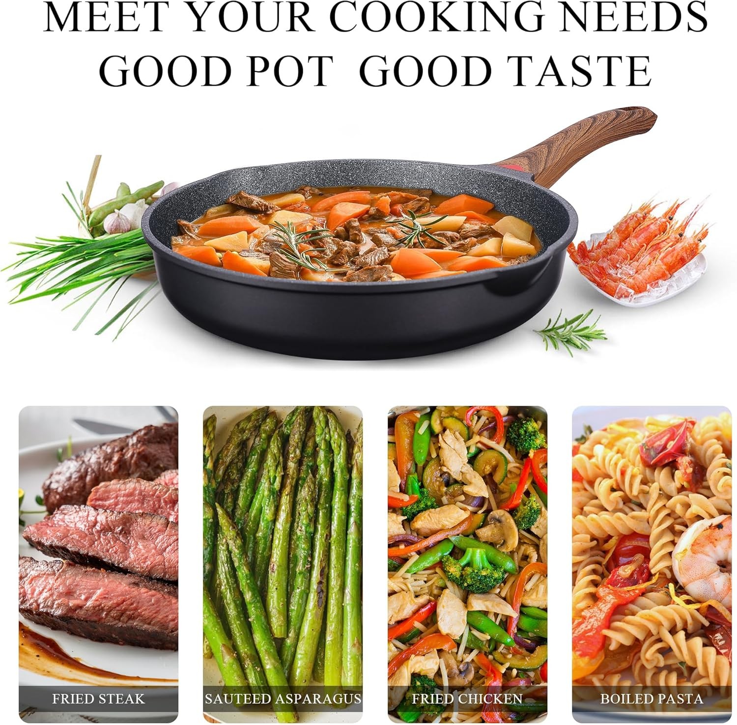 Vinchef Nonstick Frying Pan Anti Scratch,9.5 Inch Skillet 9.5 INCH, Black 