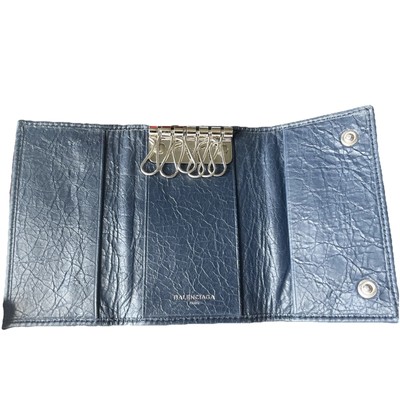 BALENCIAGA Key Case Leather Dark Blue Ladies EUC