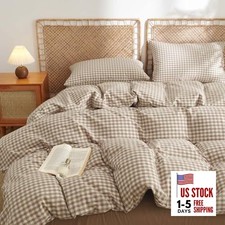 Gingham Duvet Cover Size 100 Washed Cotton Queen Brown Gingham No Comforter